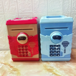 Dual colors of red and light blue electronic ATM money safe savings box toys for kids