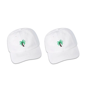 White baseball cap with green palm tree embroidery in minimalist cotton style