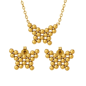 Golden titanium steel jewelry set featuring butterfly necklace and ball stud earrings