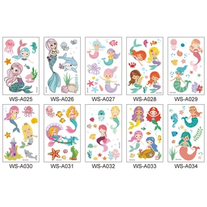 Set of 10 waterproof mermaid cartoon tattoo stickers for kids party with sea animals
