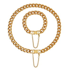 Chunky Cuban Link Titanium Steel Necklace And Bracelet With Safety Chain Clasp Hip Hop Punk Style For Women
