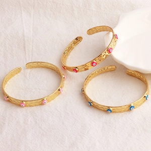 Bracciali regolabili in rame placcato oro 18K con design a occhio smaltato
