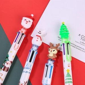 Christmas 6-color ballpoint pens with Santa, Snowman, Reindeer and Tree toppers