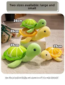 Comparaison de taille des peluches tortues aux carapaces de fruits en 25cm et 35cm