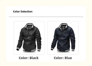 Detail of zip-up jackets showing ribbed striped collar and classic plaid lining