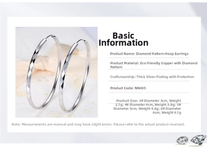 Detailed size comparison of 3cm to 6cm silver-plated diamond-cut hoop earrings