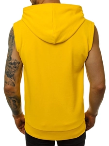 Rückansicht des neongelben Herren-Kapuzenshirts ohne Ärmel für Fitness und Training