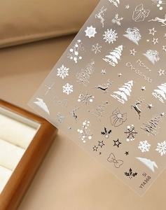 Détails des autocollants à ongles de Noël gaufrés argentés avec flocons et rennes