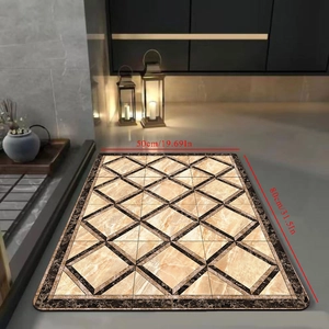 Absorbent diatom mud bath mat with geometric marble pattern and non-slip backing 50x80cm
