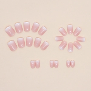 Pink and white ombre gradient short square press-on nails set with glossy finish
