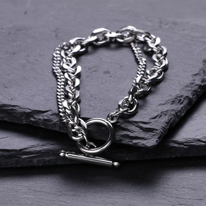 Double Layer Chain Bracelet Stainless Steel OT Toggle Clasp Hip Hop Punk Jewelry Unisex Silver Tone