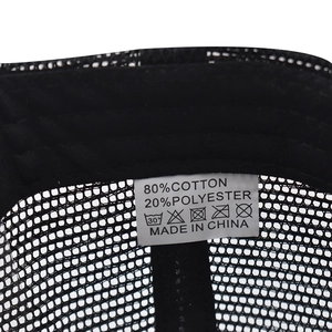 Detailed macro view of the interior wash label showing 80% cotton and 20% polyester material
