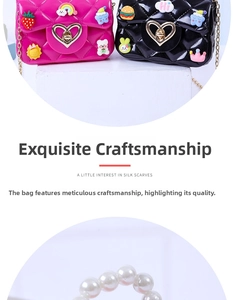 Macro detail of mini jelly crossbody bag with heart lock and colorful cartoon patches