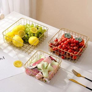 Nordic Iron Wire Mesh Fruit Basket Square Metal Storage Tray For Snacks Candy Desktop Organizer Home Decor