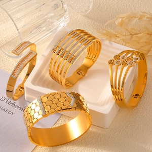 Titanium Steel Bangle Bracelet For Women Hollow Geometric Rhinestone Honeycomb Tree Of Life Chic Luxury Accessory