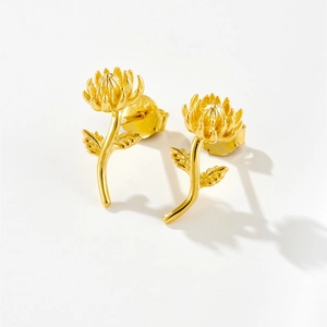 Elegant gold S925 sterling silver flower stud earrings with detailed floral design