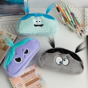 Cartoon Plush Pencil Case Funny Expression Messy Hair Large Capacity Stationery Storage Bag Cosmetic Pouch Makeup Organizer