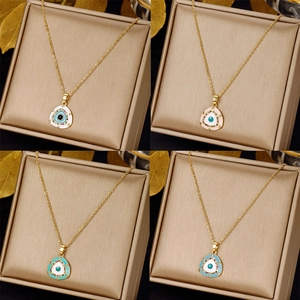 Evil Eye Pendant Necklace Stainless Steel Enamel Triangular Colorful Zirconia Gold Plated Protection Jewelry For Women