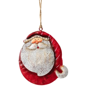 Vintage metal Santa Claus ornament with red and white hand-painted finish for Christmas tree