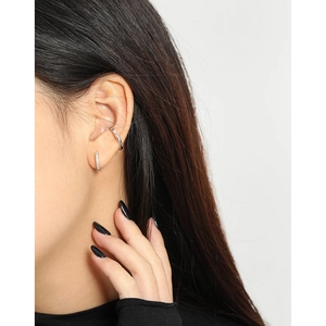 Minimalist S925 sterling silver ear cuffs with micro-paved cubic zirconia on model