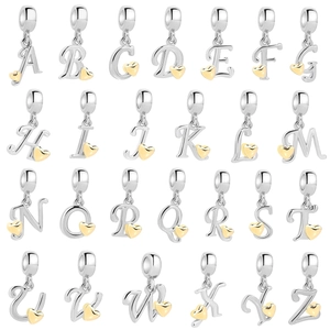925 Sterling Silver 26 Alphabet Initial Charms Golden Heart Dainty Initial Pendant For DIY Bracelet Necklace Accessories