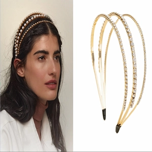 Serre-têtes Triple Couche Alliage Plaqué Or Fausse Künstliche Perle Strass Minimaliste Élégant Accessoires De Cheveux Pour Femmes Filles