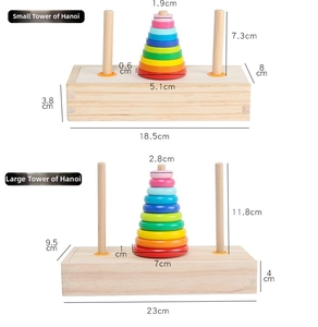 Comparaison détaillée des tailles de la tour de Hanoï en bois à 8 et 10 niveaux