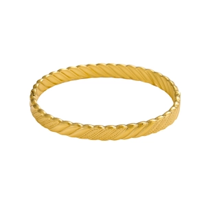 Textured 18K gold plated stainless steel open bangle bracelet with engraved patterns