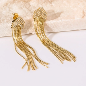 Rhinestone Tassel Dangle Earrings Stainless Steel 18K Gold Plated Geometric Chain Drop Elegant Jewelry For Women