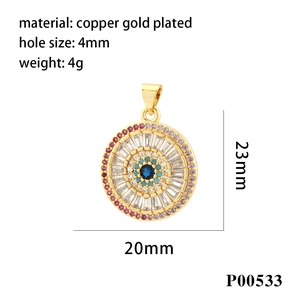 Gold-plated evil eye pendant with colorful zirconia crystals for DIY jewelry making