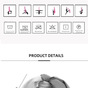 Détail des instructions de lavage du hamac de yoga avec icônes et vue du tissu