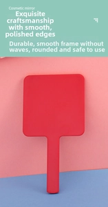 Macro shot of a red square handheld cosmetic mirror showing the smooth matte back side
