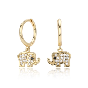 S925 silver golden elephant huggie earrings with sparkling cubic zirconia pavé