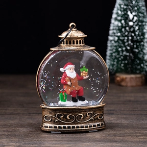 Lanterne de Noël vintage en bronze avec figurine Père Noël et effet pailleté étincelant