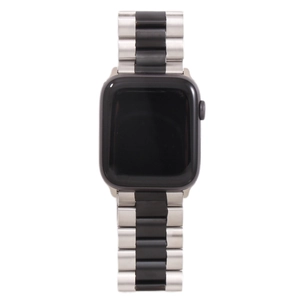 Close-up of three-bead stainless steel and resin link strap for Apple Watch