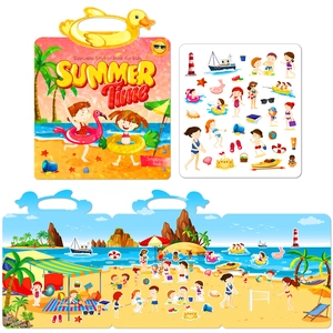 Children Reusable Jelly Sticker Book Summer Beach Theme Early Education Portable Handle Activity Book Kids Educational Toy