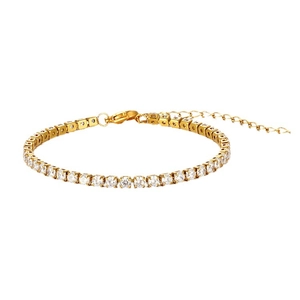 Bracciale tennis in acciaio inossidabile placcato oro 18k con zirconi e chiusura a moschettone