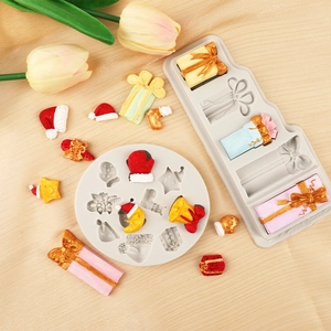 Christmas silicone molds for resin or fondant with stars, gloves and gift box shapes
