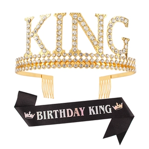 Set couronne dorée KING avec écharpe Birthday King noire pour fête d'anniversaire homme