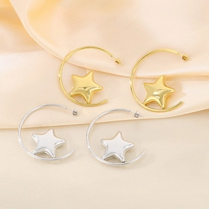 Stainless Steel 18K Gold Plated C-Shaped Hoop Earrings With 3D Heart Star Ball Charms Elegant Fashion Jewelry For Women