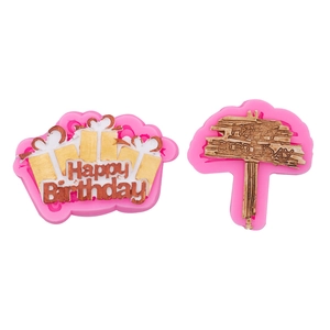 Moule en silicone rose Happy Birthday pour décoration de gâteaux chocolat et fondant
