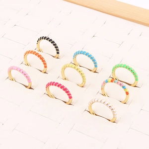 Adjustable Open Ring Copper Gold Plated Colorful Enamel Twisted Rope Design Fashion Jewelry For Women