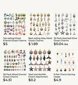Detailed grid of colorful alloy sea creature charms including starfish and shells