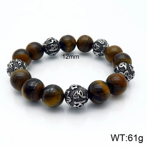 Tiger Eye Lava Stone Bracelet Stainless Steel Mantra Beads Elastic String Retro Yoga Meditation Ethnic Jewelry For Men