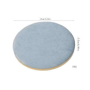 Blue velvet jewelry display pad with gold metal trim 15cm diameter for rings and bracelets
