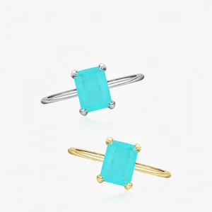 925 Sterling Silber Ring Rechteck Smaragdschliff Grün Türkis Stein Elegant Schmuck Geschenk Für Frauen
