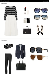 Flat lay showing modern retro oversized sunglasses styled with chic men and women outfits