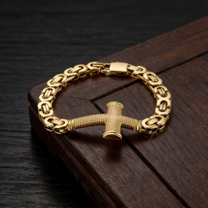 Bracelet Chaîne Byzantine Pour Hommes Acier Inoxydable Croix Texturée Religieuse Bijoux Style Vintage Punk Gothique