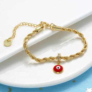 Bracelet Chaîne Torsadée Mauvais Oeil en Acier Inoxydable pour Femme Bracelet Plaqué Or Émail Strass Bijoux de Mode Cadeau
