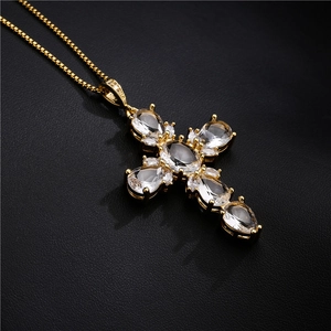 S925 sterling silver cross pendant necklace with sparkling cubic zirconia for hip hop style